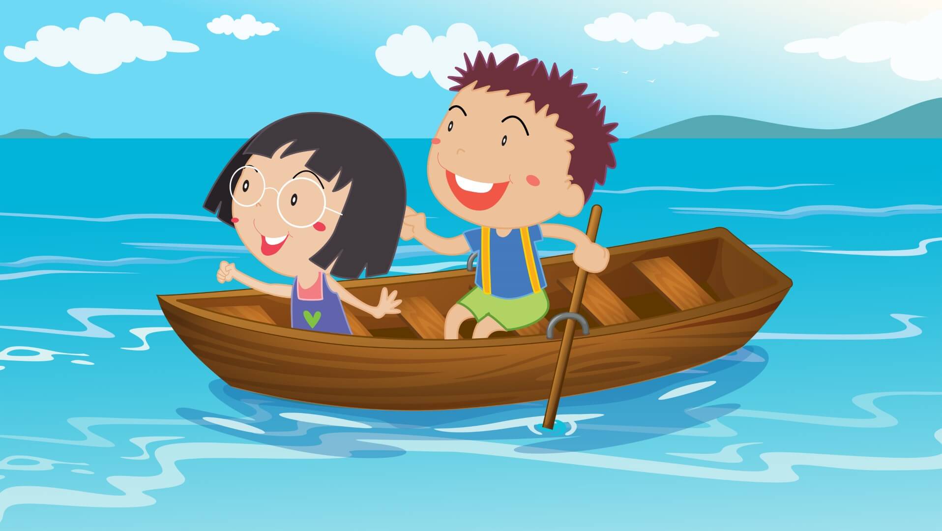 Дети плывут на лодке